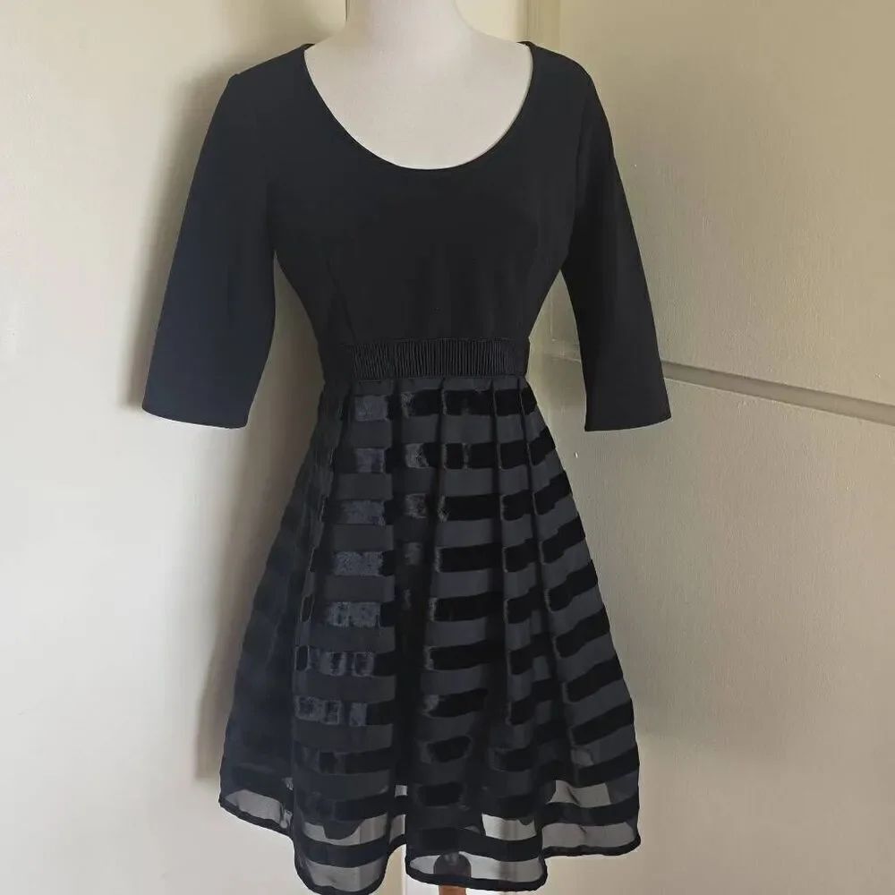 Plenty by Tracy Reese Blk Combo Frock Mini, Scoop Neck, 3/4 Slv, NWT, Sz. 6